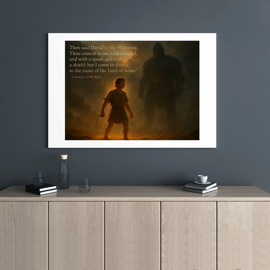 David and Goliath Canvas Print | 1 Samuel 17:45 Bible Verse Wall Art | Premium Gallery Wrapped Decor | Christian Home Gift for Men and Women