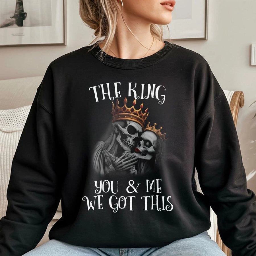 Skull Couple Sweatshirt | King and Queen Gothic Graphic Print | Premium Cotton Blend Unisex Crewneck | Romantic Anniversary Gift for Him and Her