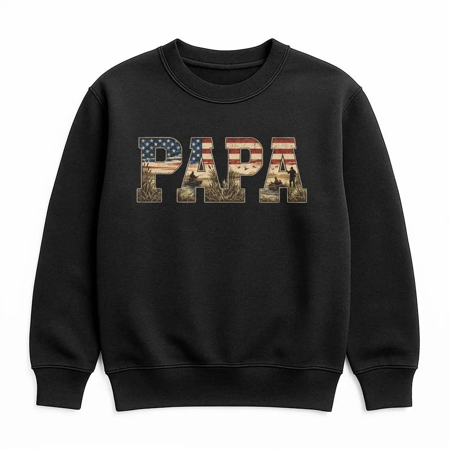 Papa Sweatshirt | American Flag Duck Hunting Graphic | Premium 100% Cotton Tee | Father's Day Gift for Hunter Dad