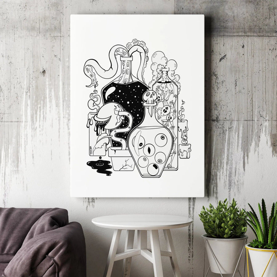 Spooky Witch Potion Wall Art | Gothic Tentacle and Eyeball Sketch | Gallery-Quality 1.25” Thick Canvas | Dark Academia Home Decor Gift