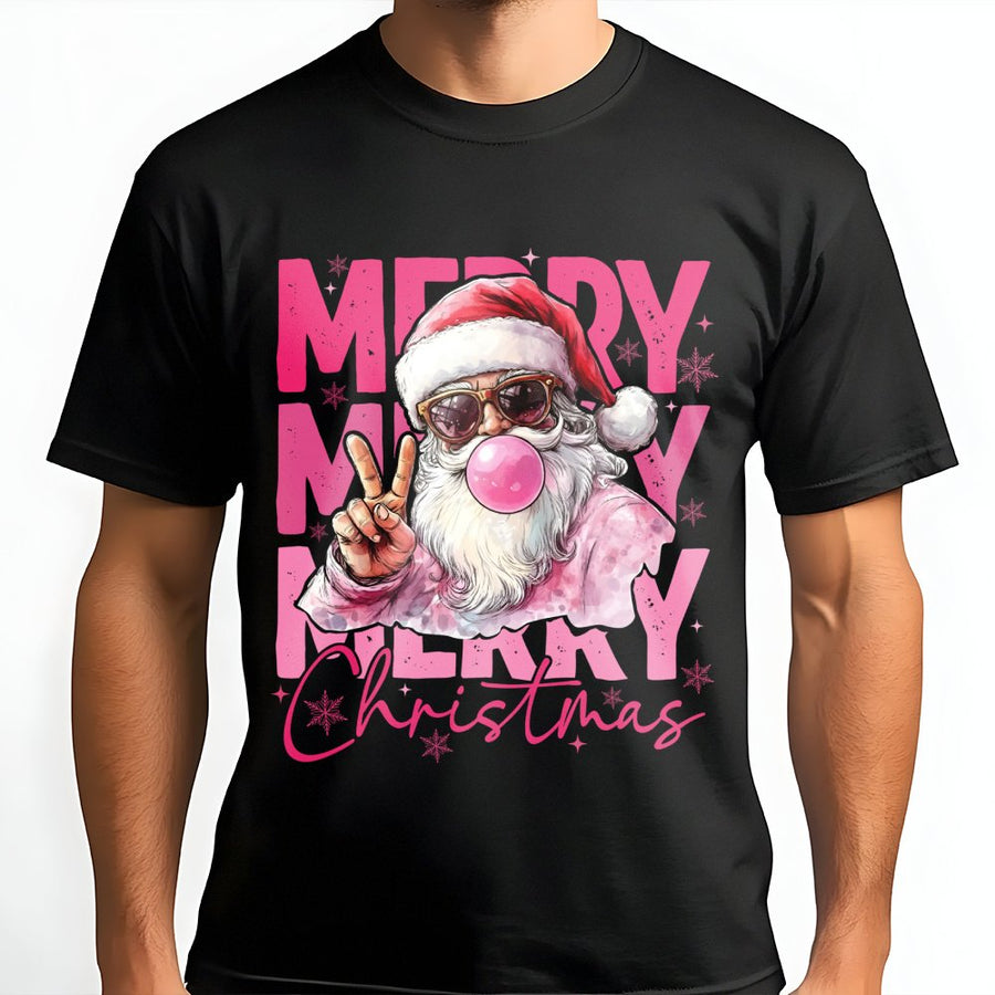 Cool Santa Bubble Gum T-Shirt | Retro Hipster Sunglasses Graphic | Premium 100% Cotton Tee | Funny Merry Christmas Gift for Holiday Lovers