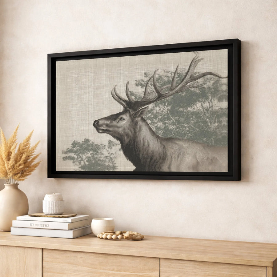 Elk Wall Art Canvas | Vintage Engraving Style Print | Gallery Quality 1.25 Inch Wrap | Rustic Lodge Decor Gift for Nature Lovers