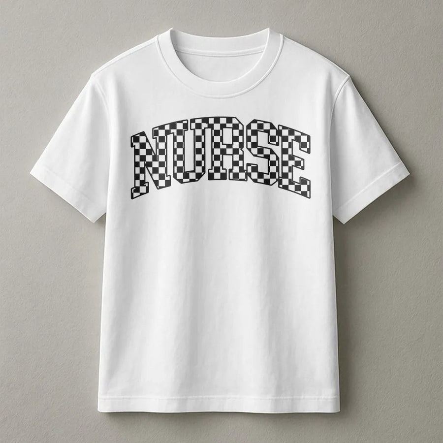 Nurse T-Shirt | Retro Checkered Font Graphic | Premium Soft Cotton | Graduation Gift for RN LPN Nursing Students