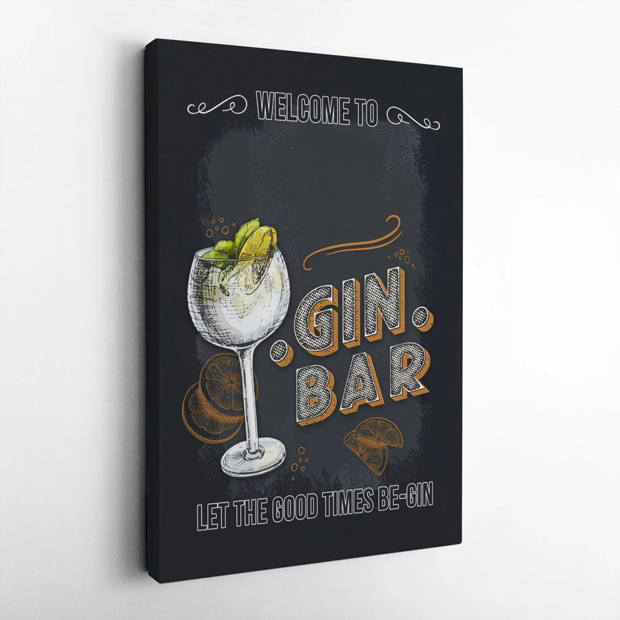 Vintage Gin Bar Canvas Print | Chalkboard Style Gin & Tonic Art | Premium Gallery Wrap Canvas | Home Bar & Kitchen Decor Gift