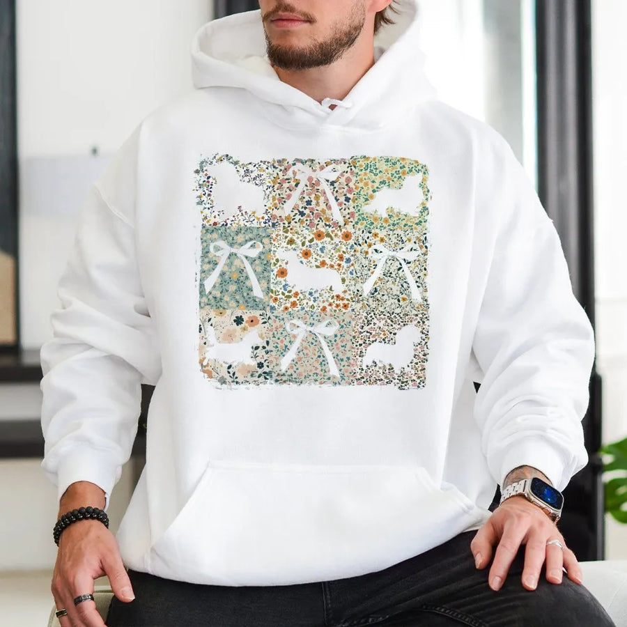 Long Haired Dachshund Hoodie | Floral Boho Aesthetic Dog Mom Design | Premium Cotton Blend Sweatshirt | Unique Gift for Dachshund Lovers