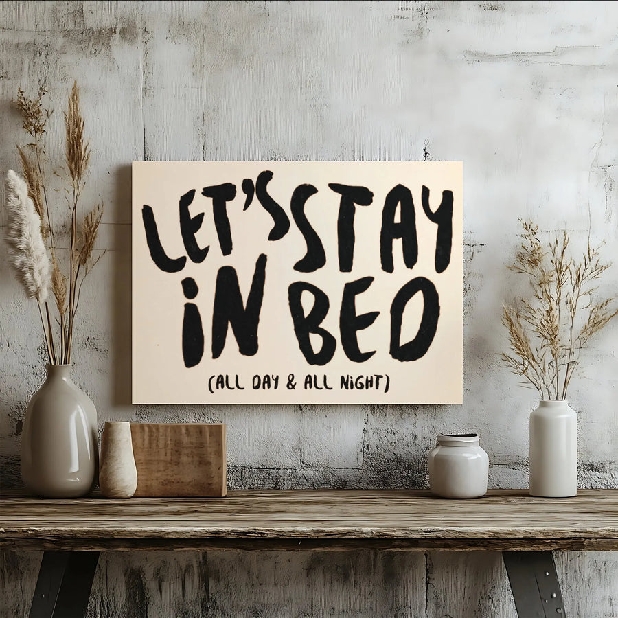 Let's Stay In Bed Canvas Wall Art | Modern Typography Quote Print | Premium Fade-Resistant Canvas | Minimalist Bedroom Decor Gift for Couples