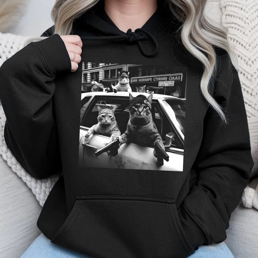 Gangster Cat Hoodie | Funny Streetwear Graphic Sweatshirt | Premium Cotton Blend | Gift for Cat Lovers & Hip Hop Fans