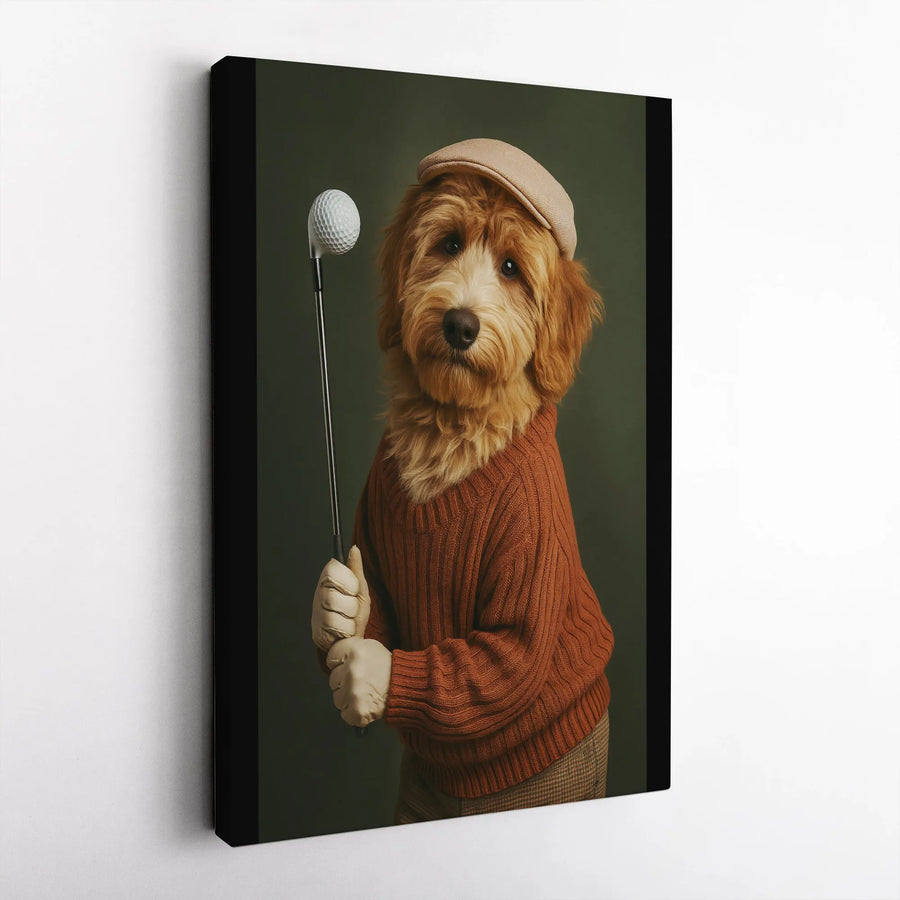Goldendoodle Golf Wall Art | Vintage Golfer Dog Canvas Print | 1.25-Inch Gallery Wrap Decor | Unique Gift for Dog Lovers & Golfers