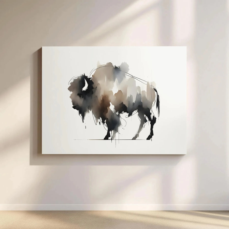 Abstract Bison Canvas Wall Art | Minimalist Watercolor Ink Print | Premium 1.25-Inch Gallery Wrap | Wildlife Home Office Decor Gift