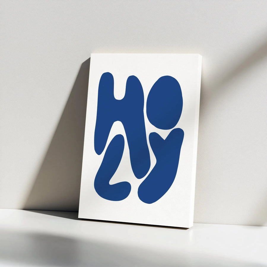 Holy Abstract Vertical Canvas | Minimalist Blue & White Typography | Premium Gallery Wrap | Modern Christian Home Decor Gift