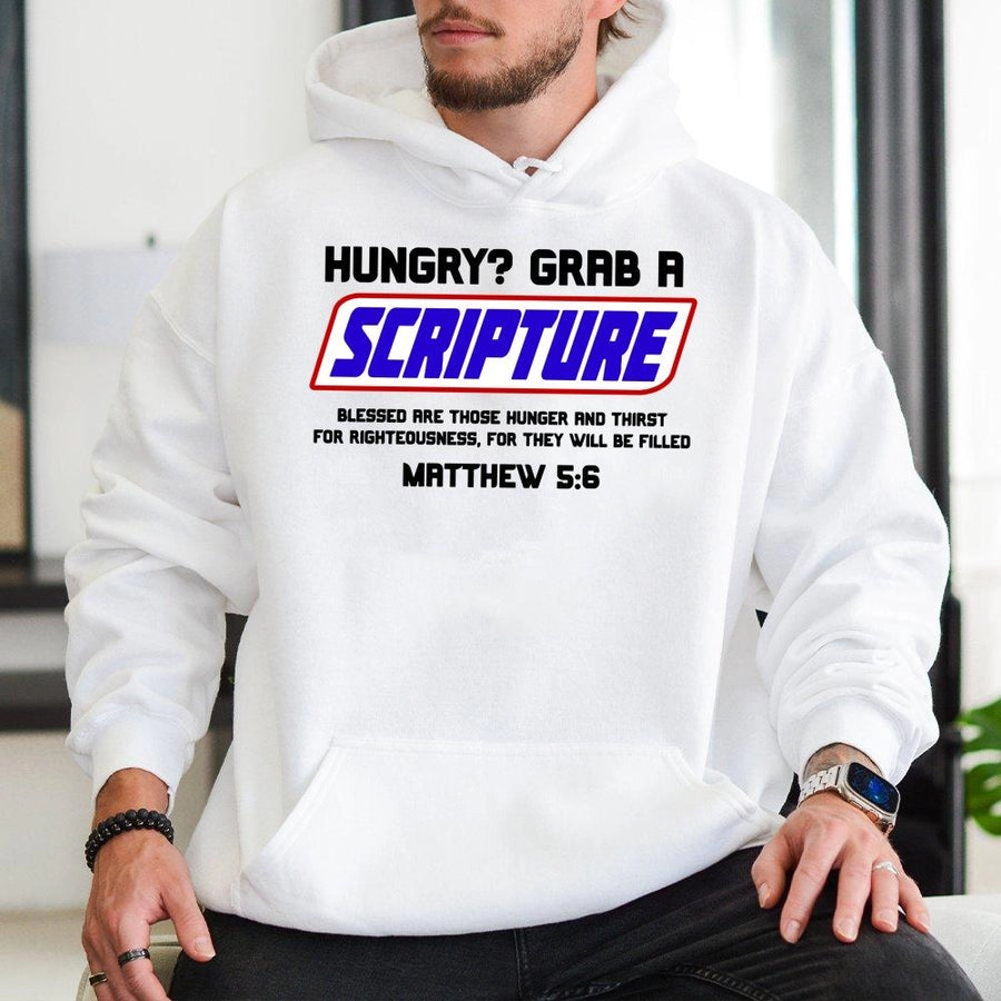Matthew 5:6 Scripture Hoodie | Christian Bible Verse Funny Graphic Sweatshirt | Premium Cotton Blend | Faith-Based Religious Gift for Men and Women