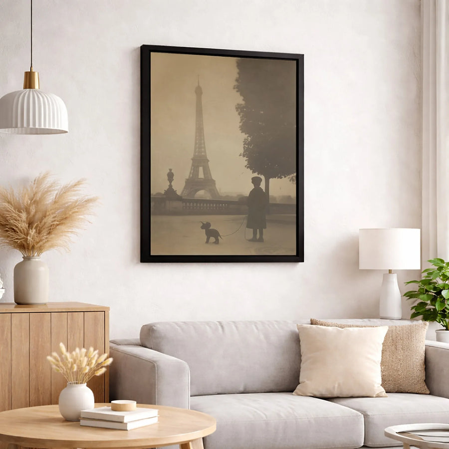 Eiffel Tower Paris Wall Art | Vintage Triceratops Surreal Photography | Gallery Quality Canvas Print | Unique Office Decor Gift
