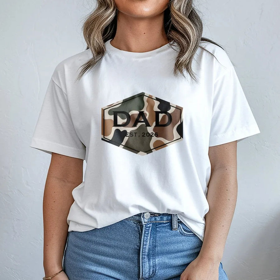 Dad Est 2026 T-Shirt | Camouflage Badge Graphic | Premium Cotton Blend | Gift For New Dad, Expecting Father