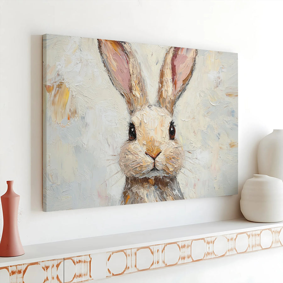Rabbit Canvas Wall Art | Textured Oil Painting Style Print | Premium Gallery Wrap Canvas | Woodland Nursery Decor Gift