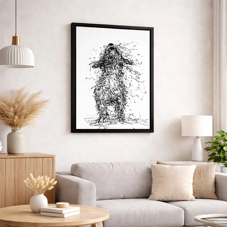 Wet Dog Shaking Canvas Print | Abstract Scribble Sketch Wall Art | Gallery Quality 1.25 Inch Canvas | Premium Dog Lover Home Decor Gift