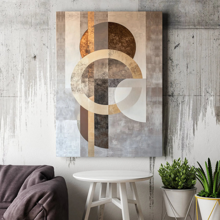 Abstract Geometric Canvas Wall Art | Modern Neutral Earth Tone Circles | Premium Gallery Wrapped Print | Modern Living Room & Office Decor Gift