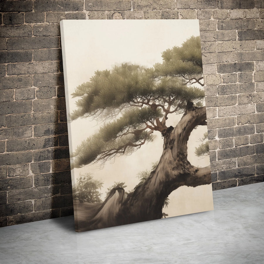 Japanese Pine Tree Canvas Art | Traditional Ink Wash Sumi-e Print | Premium Gallery Wrap Decor | Minimalist Zen Wall Art for Home or Office Gift