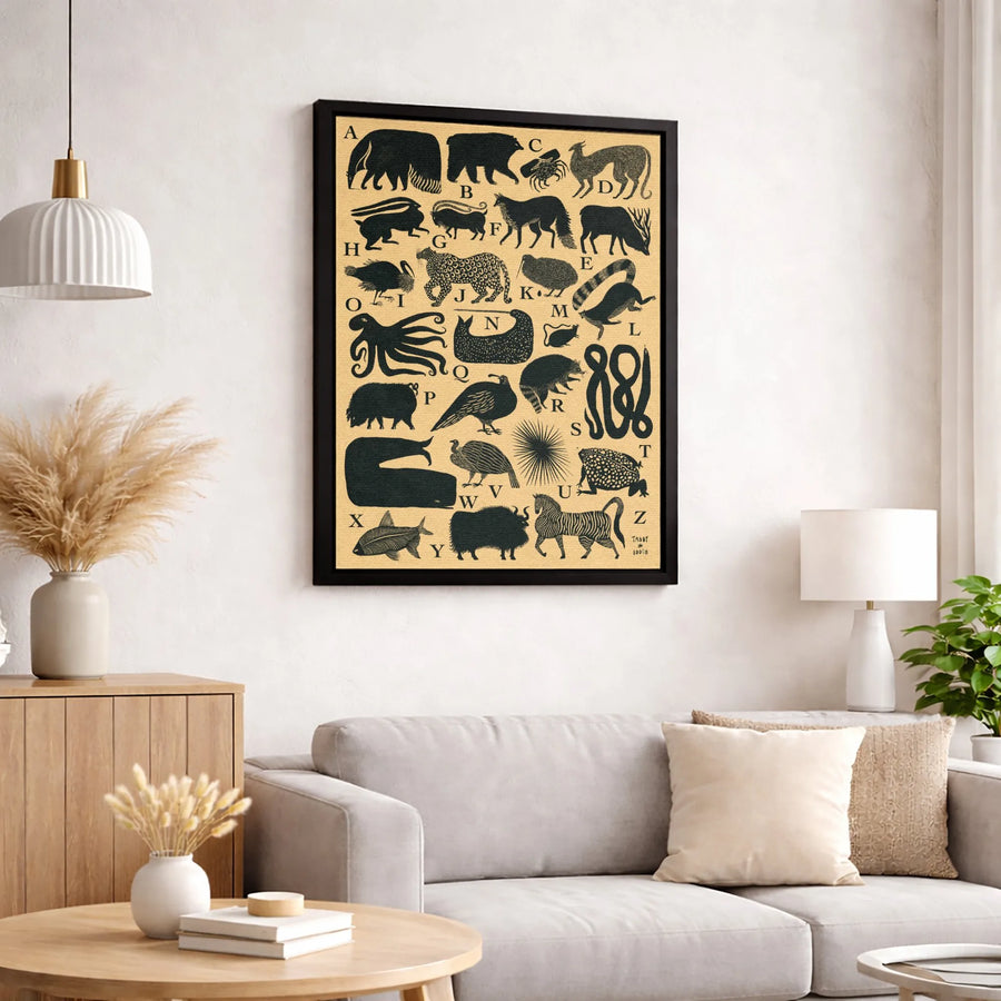 Animal Alphabet Wall Art | Vintage Style Educational Animal Poster | Premium Gallery-Wrapped Canvas | Nursery & Kids Room Decor Gift