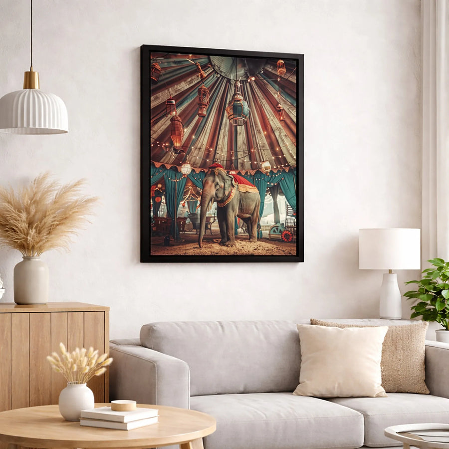 Vintage Circus Elephant Canvas Wall Art | Whimsical Big Top Tent Lantern Decor | 1.25-Inch Premium Gallery Wrap | Unique Gift for Animal Lovers