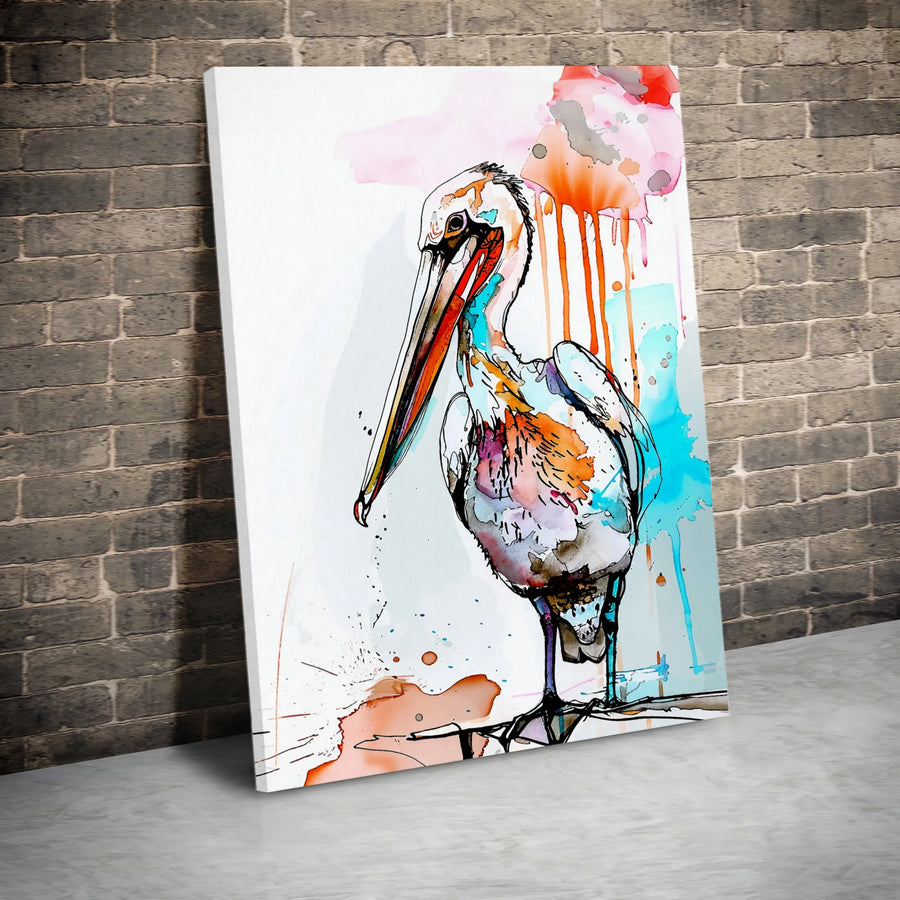 Pelican Wall Art Canvas | Abstract Watercolor Bird Print | Gallery-Quality 1.25-Inch Profile | Coastal Decor Gift for Bird Lovers