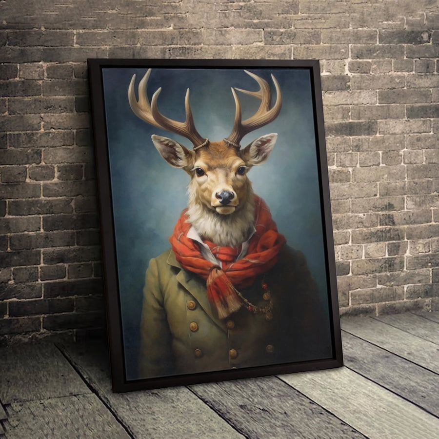 Anthropomorphic Deer Wall Art | Victorian Gentleman Stag in Suit | Premium Gallery Wrapped Canvas | Whimsical Wildlife Home Decor Gift
