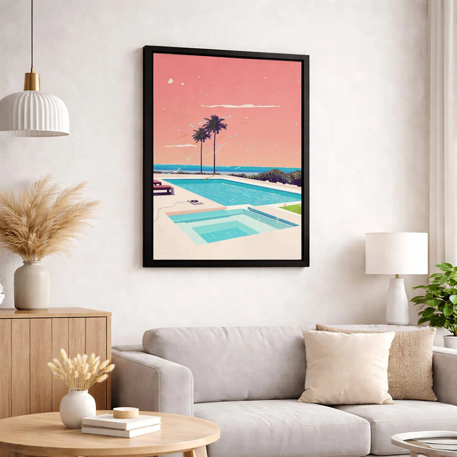 Retro Poolside Canvas Art | Palm Tree Aesthetic Wall Decor | Premium Fade-Resistant Gallery Wrap | Modern Summer Home Gift