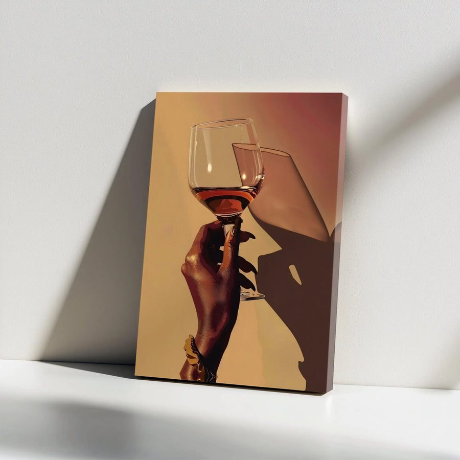 Black Woman Wine Art Canvas Print | Modern Minimalist Wall Art | Premium Gallery Wrapped Canvas | Living Room & Home Bar Decor Gift for Her
