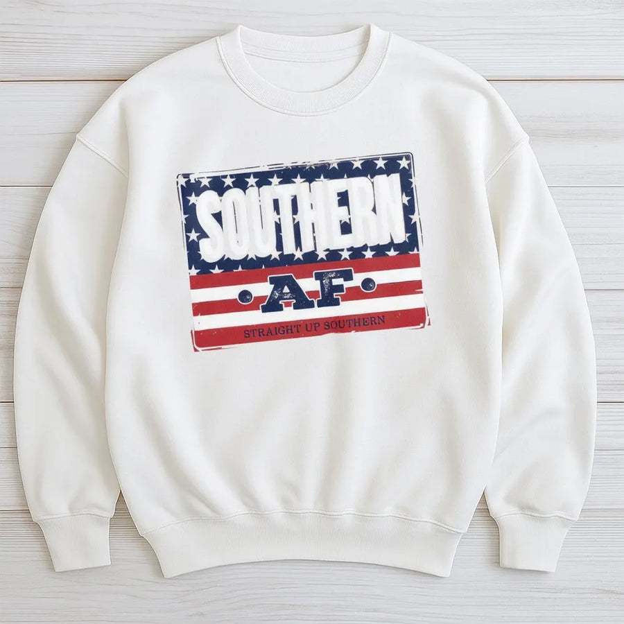 Southern AF Sweatshirt | American Flag Graphic Design | Premium Cotton Blend | Gift for Southern Girls and Pride Lovers