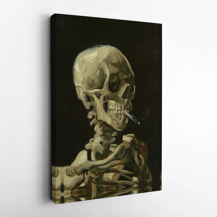 Skull with Burning Cigarette Canvas Print | Vincent Van Gogh Famous Art Reproduction | Premium Gallery Wrap Decor | Dark Academia Wall Art Gift