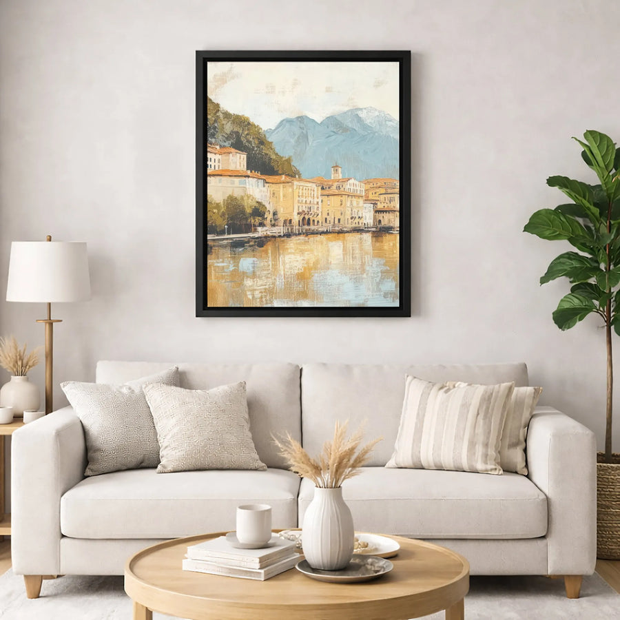 Lakeside Italian Village Canvas Print | Mediterranean Mountain Landscape Art | Gallery-Quality 1.25-Inch Profile | Premium Home Office Decor Gift