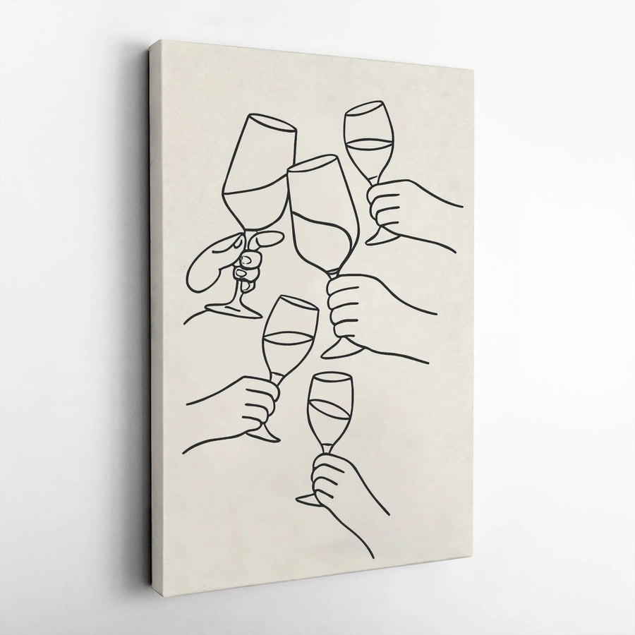 Cheers Wine Toast Canvas Wall Art | Minimalist Line Art Drawing | Premium Gallery Wrapped Print | Modern Kitchen Dining Room Decor Gift