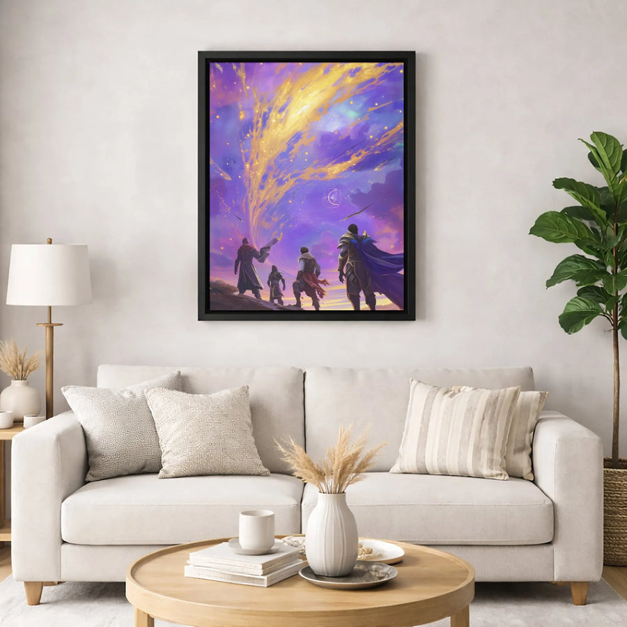 Fantasy Warrior Wall Art | Magical Golden Vortex Sky Canvas | 1.25 Inch Gallery Wrap | Epic Adventure Home Decor Gift