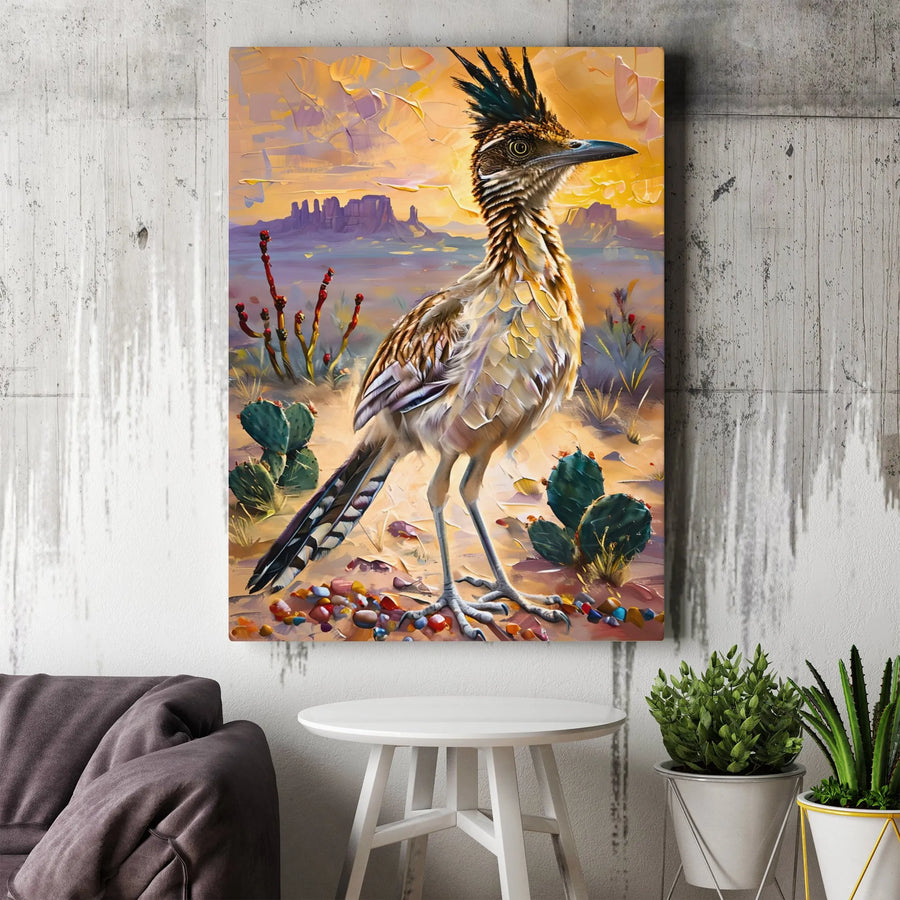 Roadrunner Canvas Wall Art | Impressionist Southwestern Desert Landscape | Premium Gallery-Wrapped Print | Nature Lover Home Decor Gift