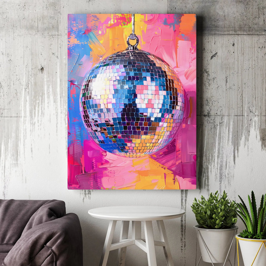 Disco Ball Canvas Wall Art | Colorful Abstract Disco Decor | Premium 1.25-inch Gallery Wrapped Print | Retro Aesthetic Gift for Music Lovers