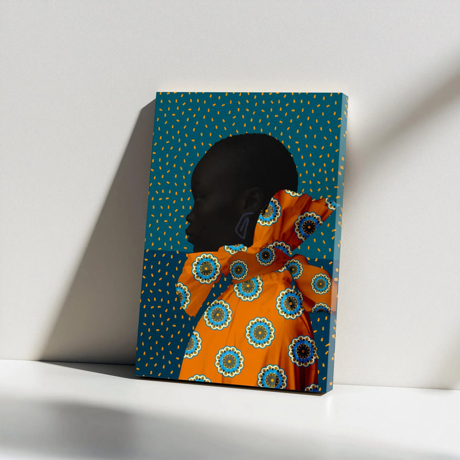 Black Woman Art Canvas | Vibrant African Pattern Portrait | Premium Gallery Wrap Canvas | Collector's Gift for Home & Office Decor