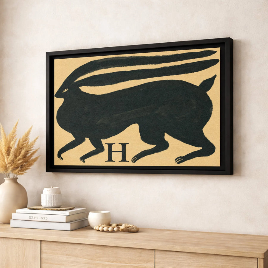 Black Hare Wall Art | Minimalist Silhouette Rabbit Canvas Print | Modern Farmhouse Decor | Gallery Quality Premium Gift