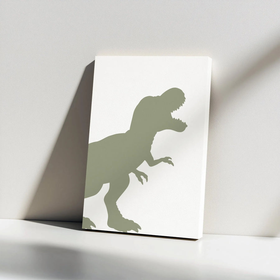 T-Rex Dinosaur Canvas Print | Minimalist Sage Green Silhouette | Premium Gallery Wrapped Wall Art | Kids Room & Nursery Decor Gift