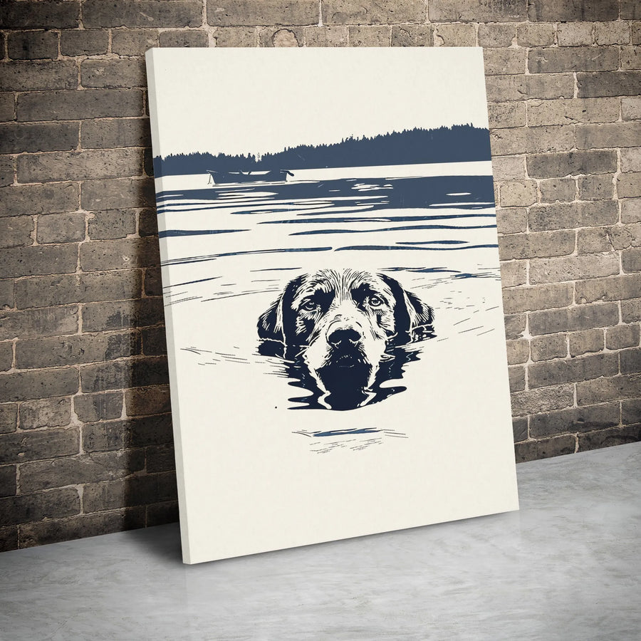 Labrador Retriever Wall Art | Minimalist Swimming Dog Lake Scene | Gallery Wrap Canvas Print | Premium Nature Lover Gift