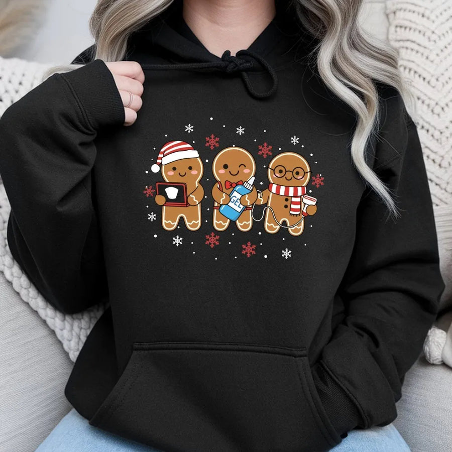 Ultrasound Tech Christmas Hoodie | Cute Gingerbread Sonography Design | Soft Cotton-Blend | Radiology Technologist Gift for Xmas