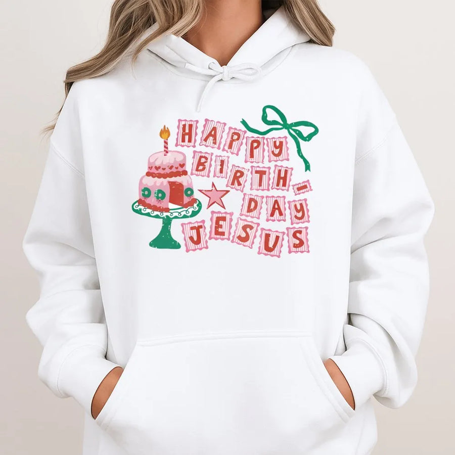 Happy Birthday Jesus Hoodie | Retro Christmas Cake Graphic | Premium Cotton Blend Unisex Sweatshirt | Festive Christian Holiday Gift