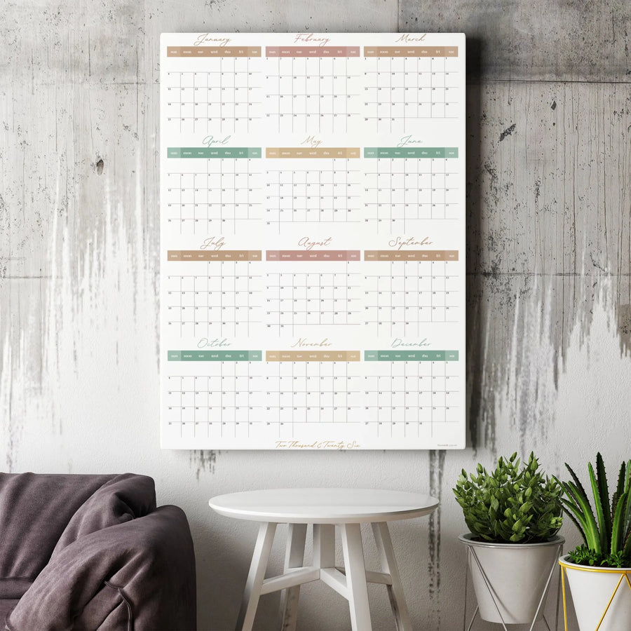 2026 Yearly Wall Calendar Canvas | Minimalist Neutral Design | Premium Gallery-Wrap Profile | Home Office Wall Art Decor