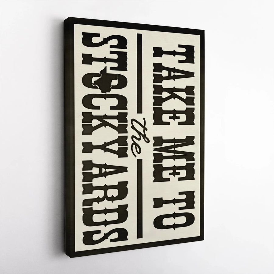 Take Me To The Stockyards Canvas Art | Western Bull Head Typography Wall Decor | Premium 1.25 Inch Gallery Wrap | Rustic Farmhouse Home Gift