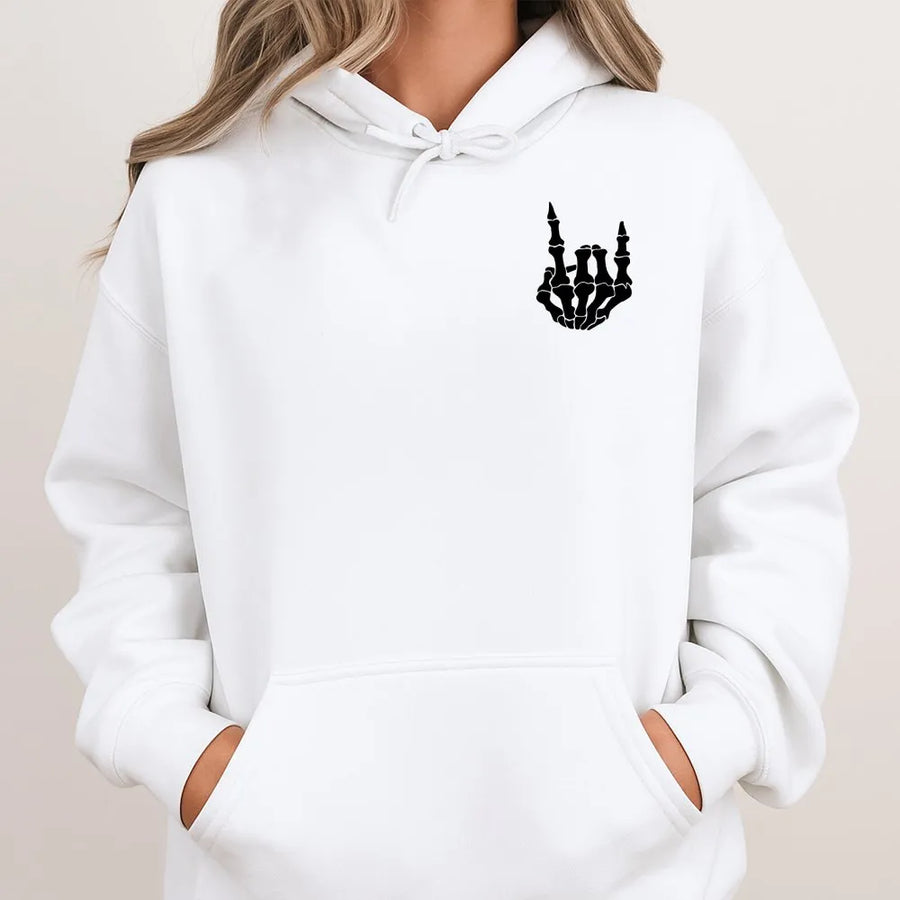 Rock On Skeleton Hand Hoodie | Minimalist Rock and Roll Hand Sign | Premium Graphic Crewneck | Gift for Heavy Metal Music Lover