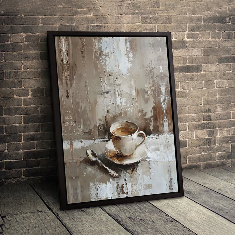 Abstract Coffee Cup Canvas Wall Art | Still Life Kitchen Painting | Premium 1.25-Inch Gallery Wrap | Modern Neutral Decor Gift