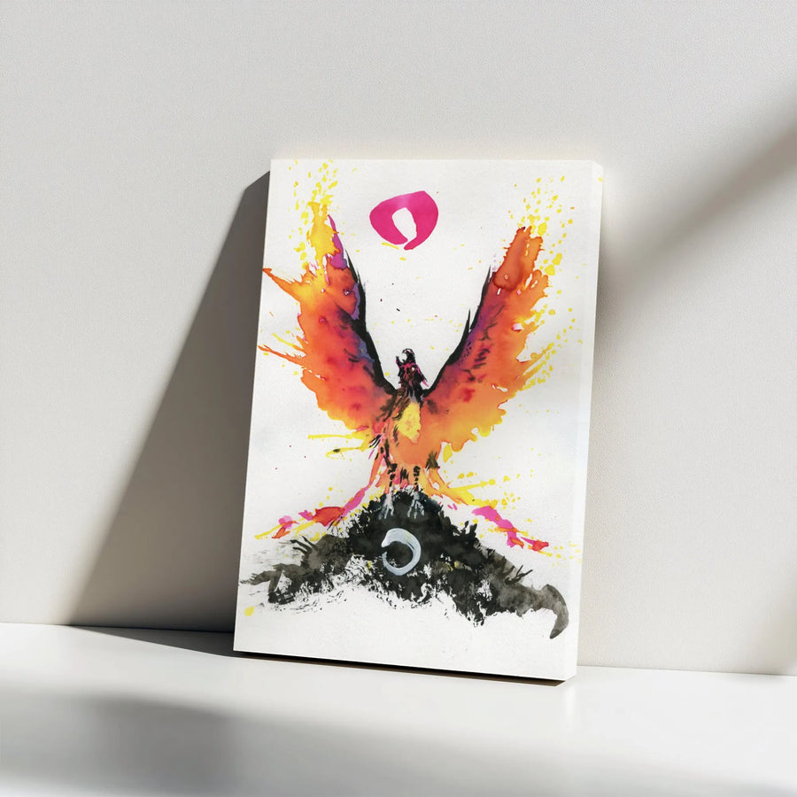 Phoenix Rising Canvas Art | Abstract Watercolor Fire Bird Decor | Premium 1.25" Gallery Wrap | Symbolic Wall Art Gift for Home or Office