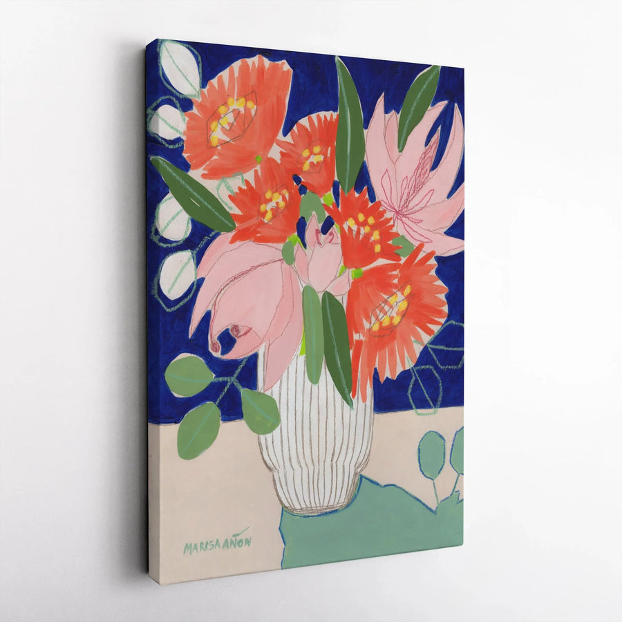 Vibrant Floral Bouquet Vertical Canvas | Modern Abstract Flower Vase Art Print | Premium 1.25" Thick Gallery Wrap | Living Room Wall Decor Gift