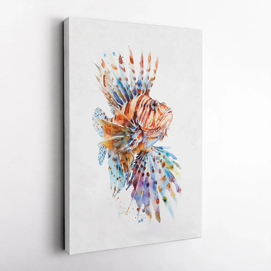 Lionfish Wall Art Canvas | Colorful Watercolor Sea Life Print | Premium 1.25-Inch Gallery Wrap | Coastal Decor Gift for Ocean Lovers