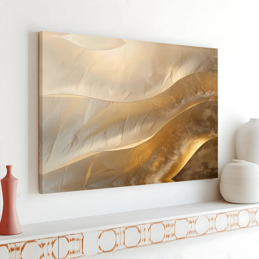 Abstract Gold Canvas Wall Art | Flowing Waves & Glitter Texture Print | Premium Gallery-Wrapped Canvas | Modern Living Room & Office Decor Gift