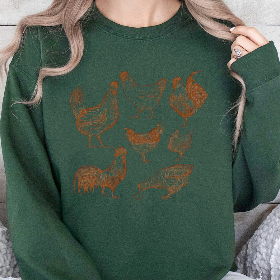 Chicken Sweatshirt | Vintage Sketch Farm Animal Art | Cotton Blend Premium Crewneck | Gift for Chicken Farmer & Homestead Enthusiast