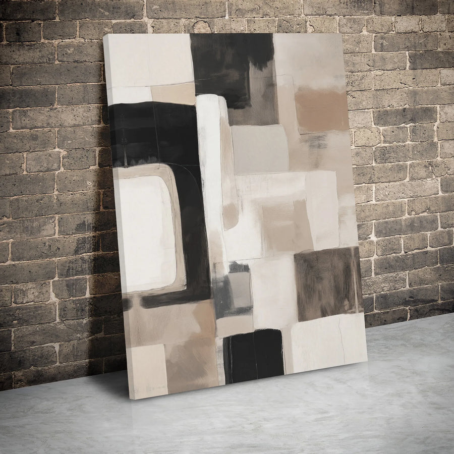 Abstract Geometric Canvas Wall Art | Neutral Earth Tone Minimalist Painting | Premium Gallery Wrapped Decor | Modern Home Office Living Room Gift